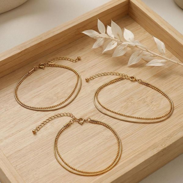 鈦鋼18K金 雙層圓珠蛇頸手鍊 