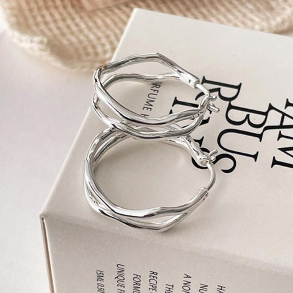 925銀針 雙層不規則素圈耳扣 