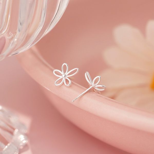 925純銀 鏤空花朵線條耳環 