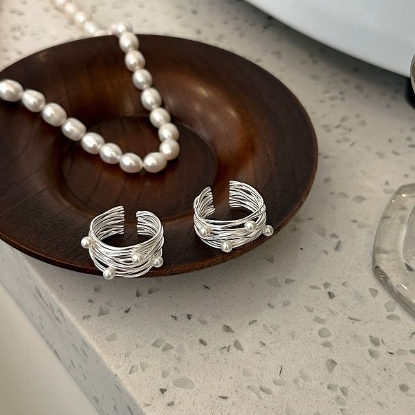 925純銀 多層纏繞珍珠戒指 