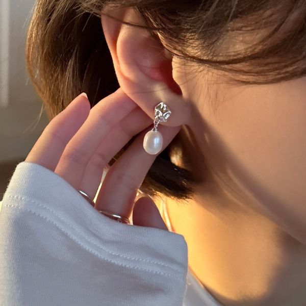 925銀針 不規則塊狀天然珍珠耳環 