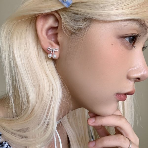 925銀針 微鑲鋯石珍珠櫻桃耳環 