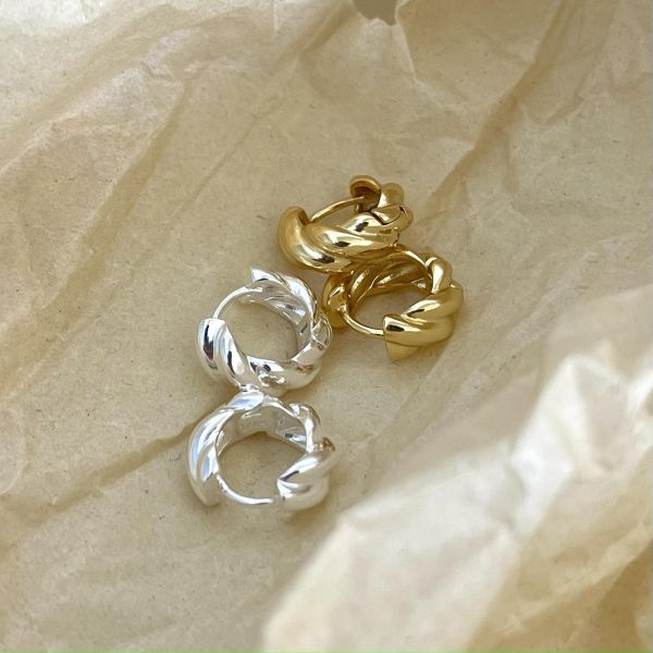 925純銀 麻花扭結耳扣 