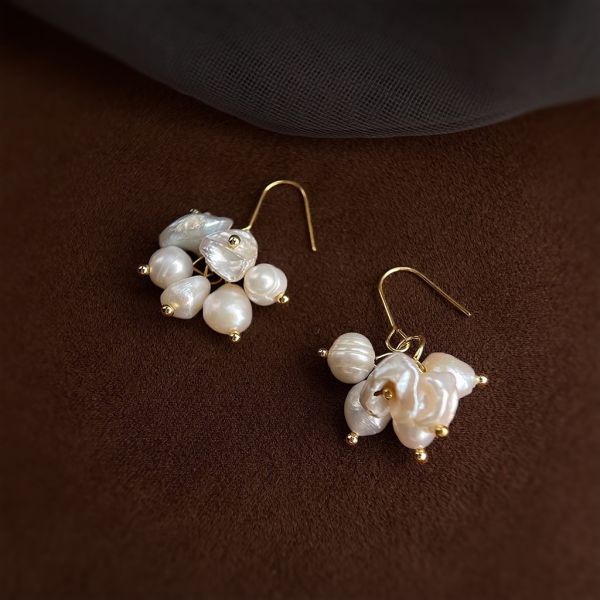 天然珍珠團簇耳環 