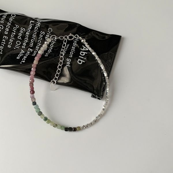 925純銀 天然碧璽碎銀手鍊 