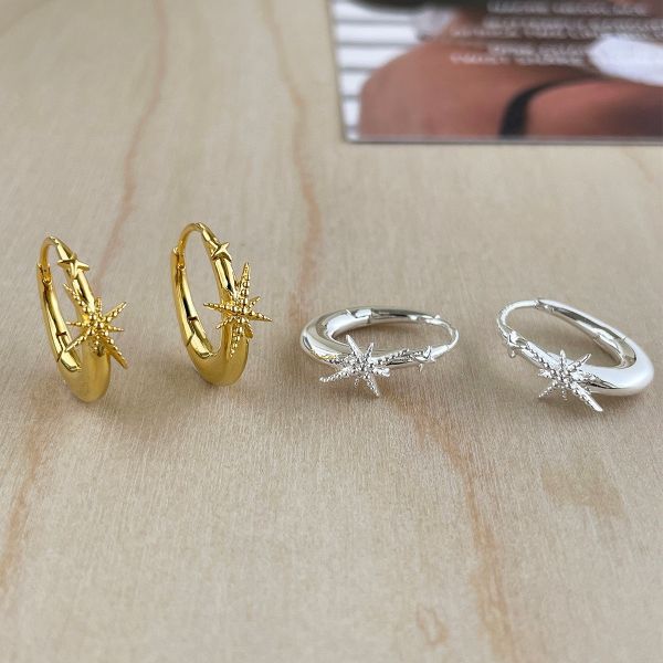 925銀針 簡約八芒星設計百搭耳扣 