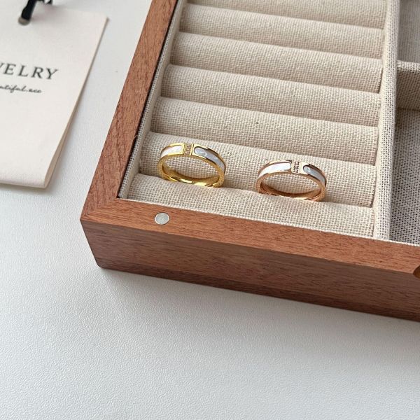 鈦鋼 玫瑰金貝殼光澤戒指 