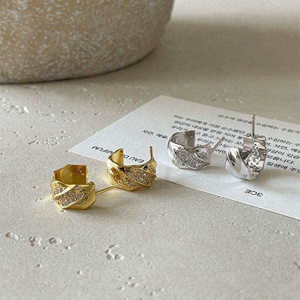 925銀針 微鑲鋯石C字耳環 