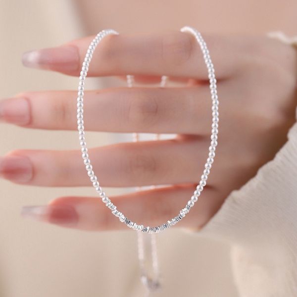 925純銀 法式小直徑珍珠碎銀項鍊 