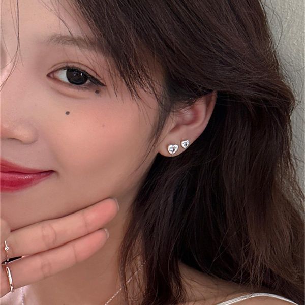 925銀針 滿鑽鋯石愛心耳環 