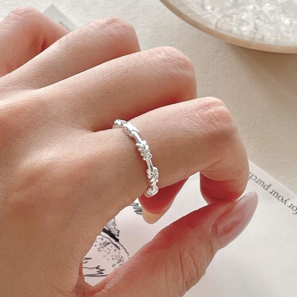 925純銀 纏繞線條開口戒指 