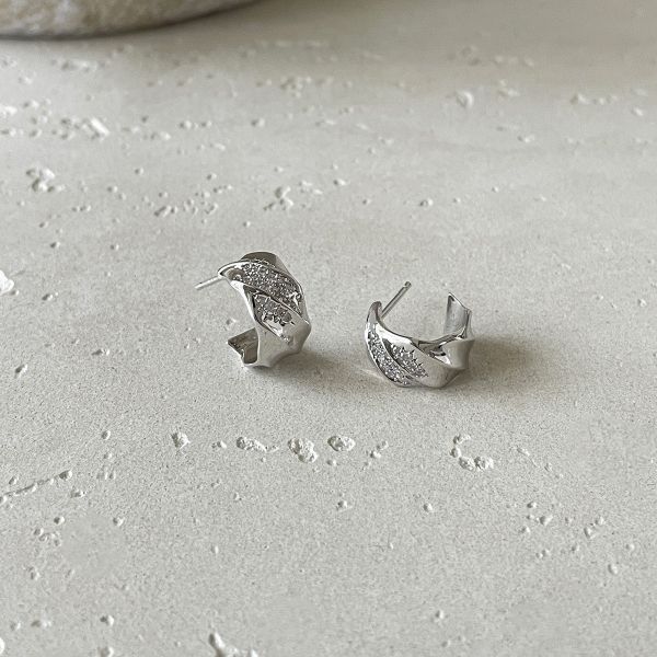 925銀針 微鑲鋯石C字耳環 