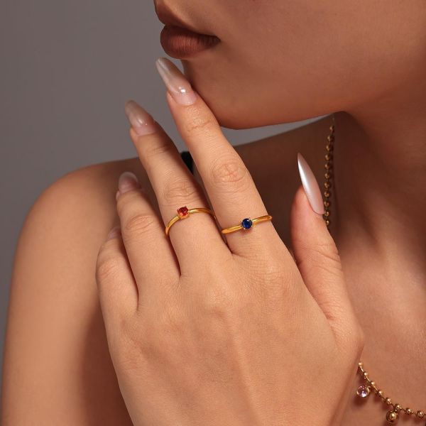 鈦鋼 金色經典單爪鋯石戒指（多款可選） 