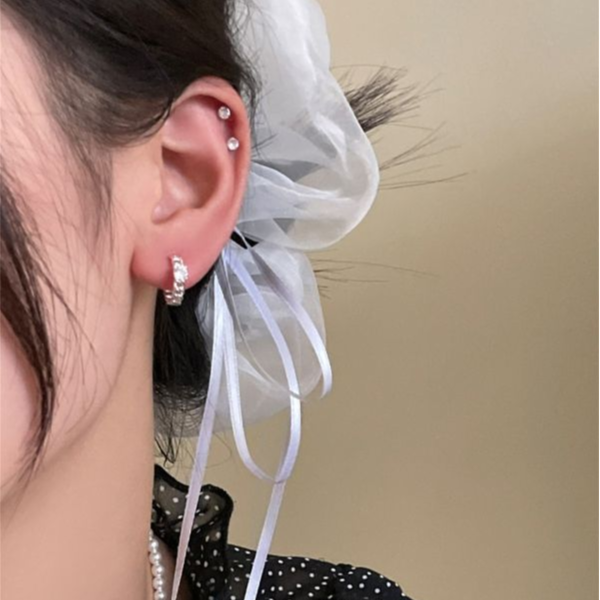 925銀針 微鑲方鋯鏈條造型耳扣 