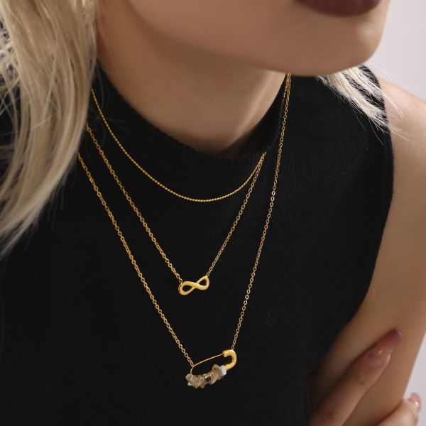 鈦鋼 金色別針天然素材項鍊 