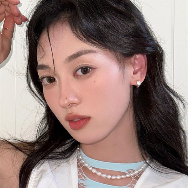 925銀針 隨形橢圓月光石耳扣 