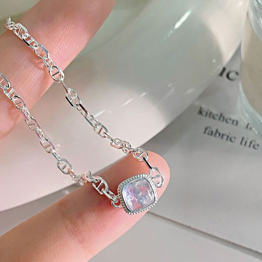 925純銀 方形海藍寶鏈型手鍊 