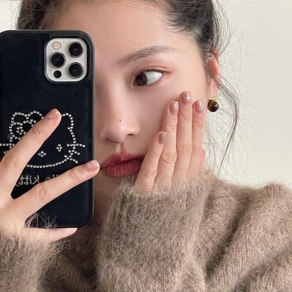 925銀針 一字虎斑色圓珠耳環 