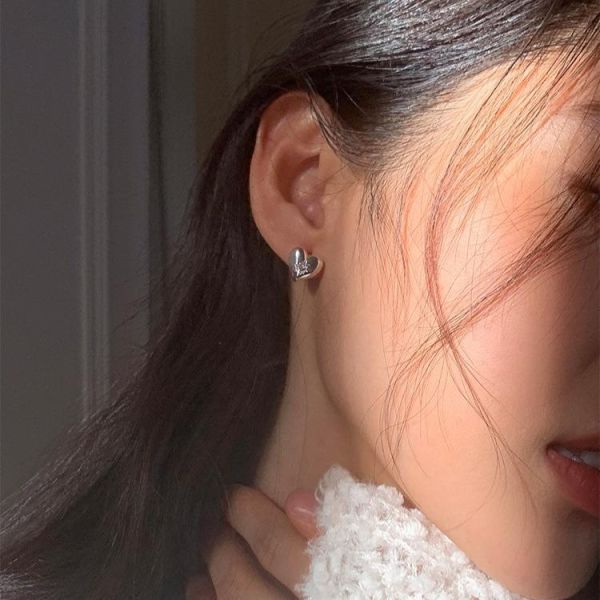 925銀針 八芒星鋯石愛心耳扣 