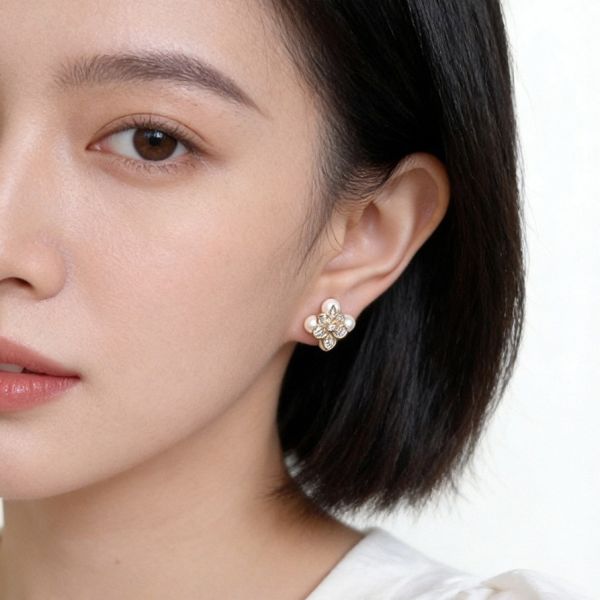 925銀針 珍珠拼接鳶尾花耳環 