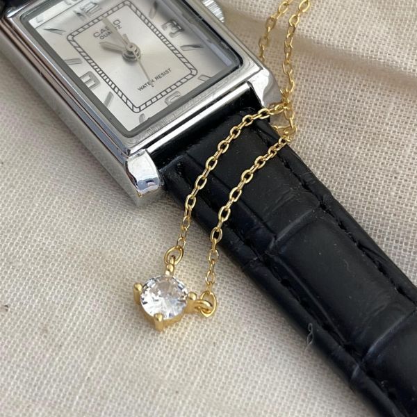 925純銀 四爪鋯石鑲嵌極細鎖骨鍊 