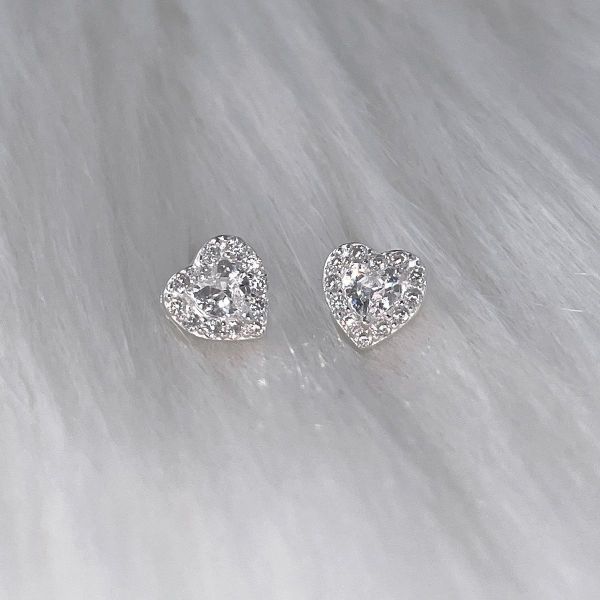 925銀針 滿鑽鋯石愛心耳環 