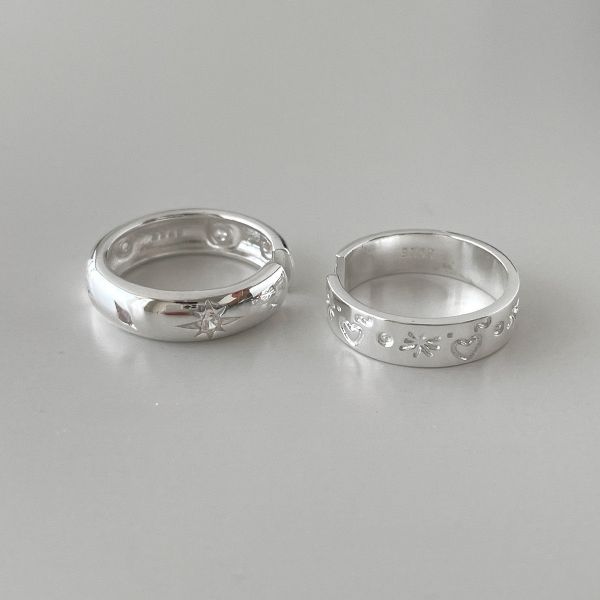 925純銀 微鑲鋯石八芒星寬版戒指 