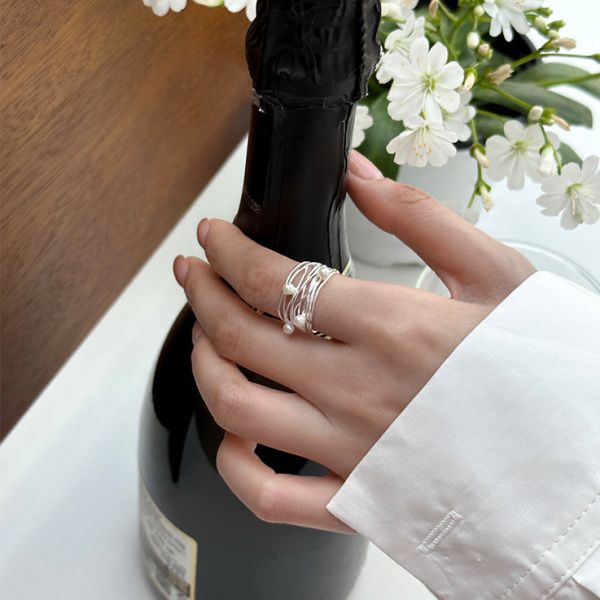 925純銀 多層纏繞珍珠戒指 