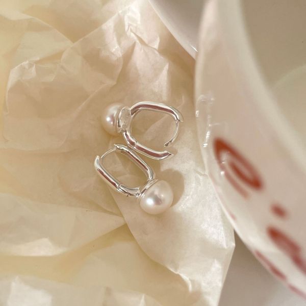 925純銀 天然珍珠簡約造型耳扣 