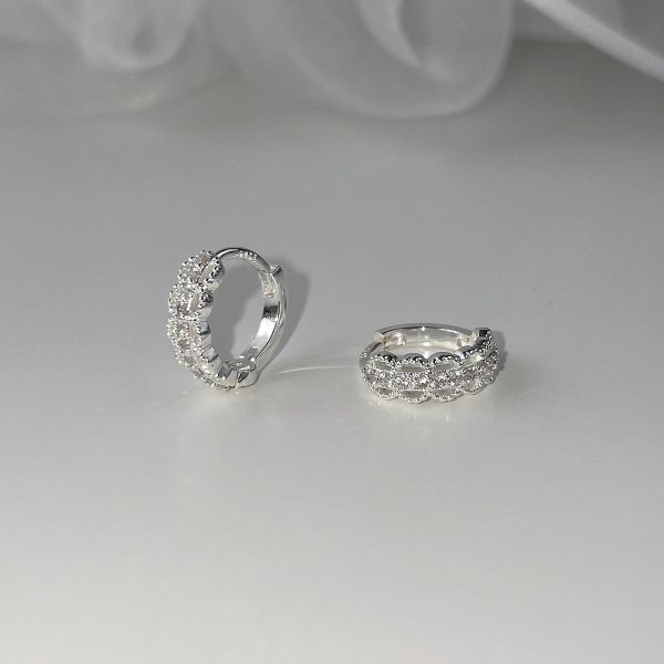 925銀針 經典鏤空花邊耳扣 