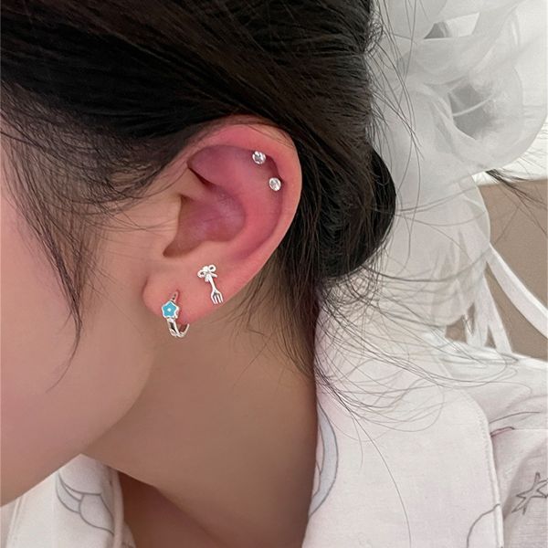 925銀針 日系滴釉小花耳扣 