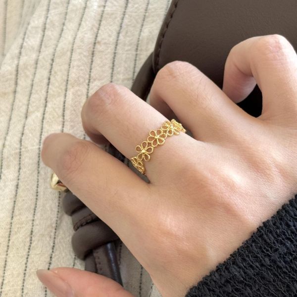 925純銀 鏤空花型蕾絲戒指 