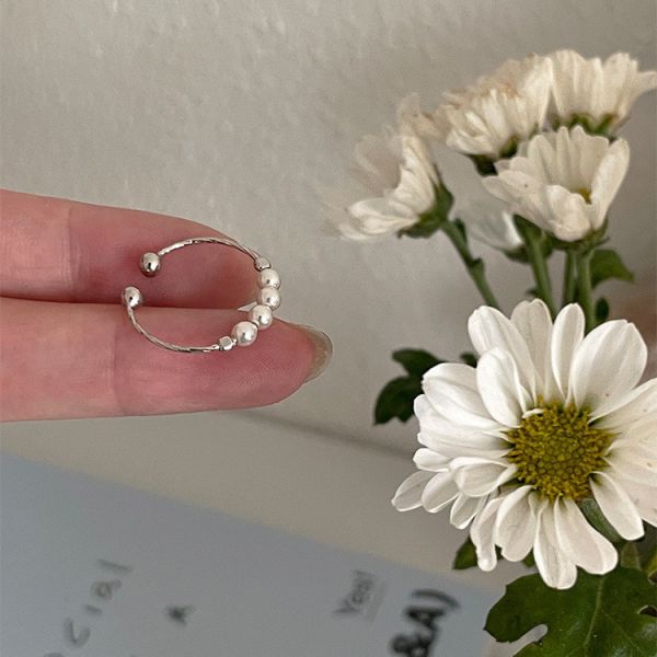 925純銀 極簡珍珠排列開口戒指 