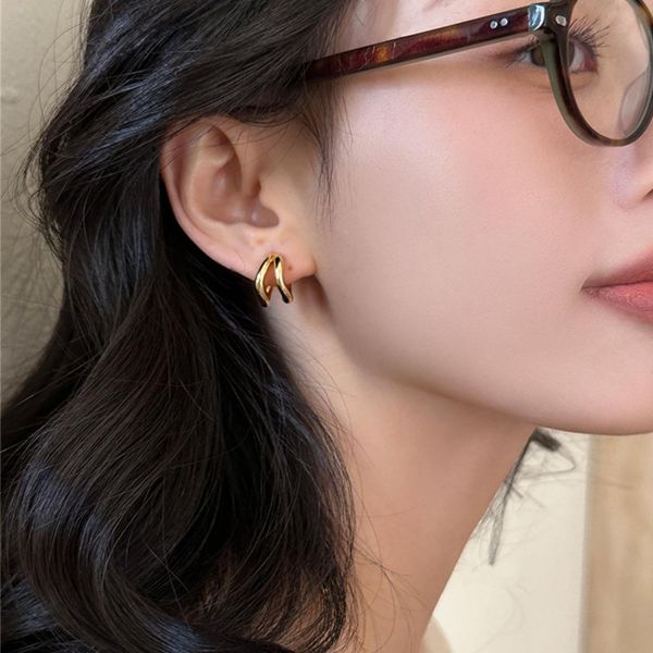 925銀針 雙層方圓線條耳扣 