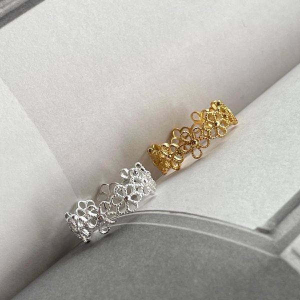 925純銀 鏤空花型蕾絲戒指 