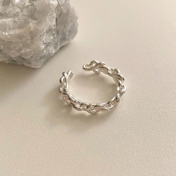 925純銀 穿心粗繩結開口戒指 
