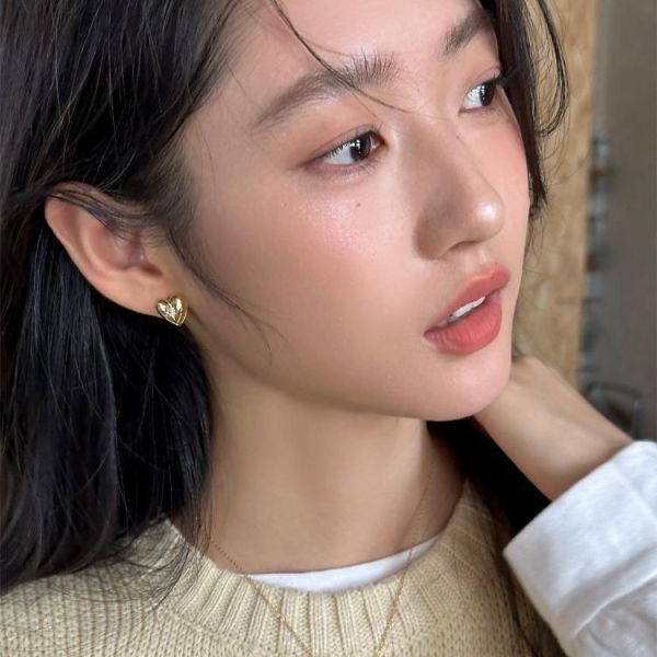 925銀針 八芒星鋯石愛心耳扣 