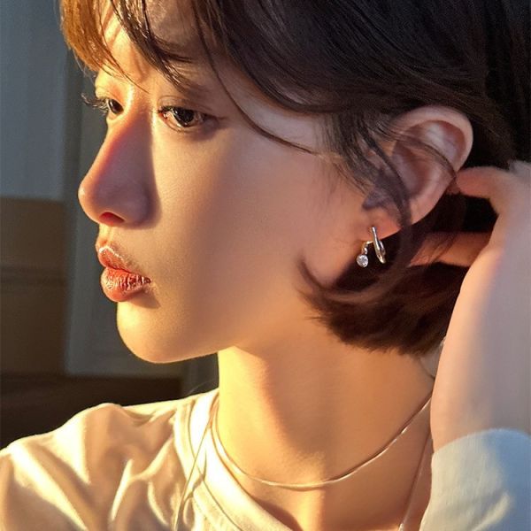 925銀針 圓鑽粗曲線個性耳環 