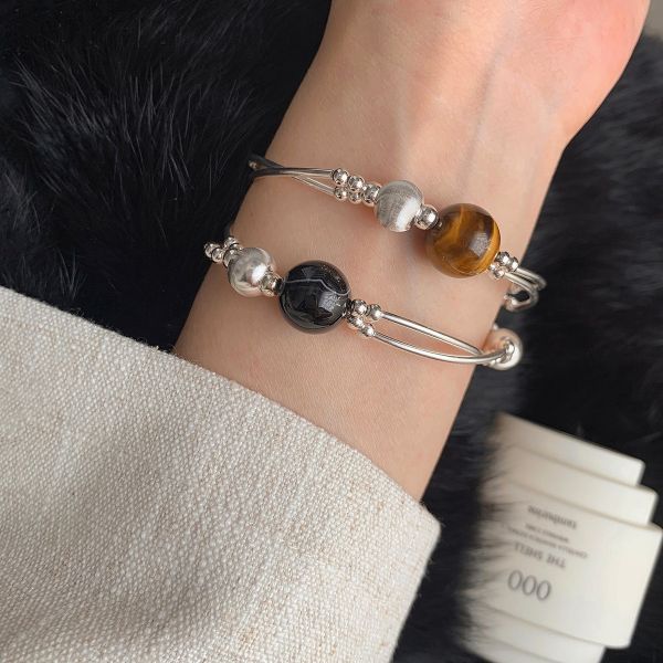 925純銀 個性天然石串珠雙層手鍊 