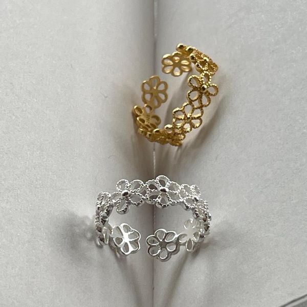 925純銀 鏤空花型蕾絲戒指 