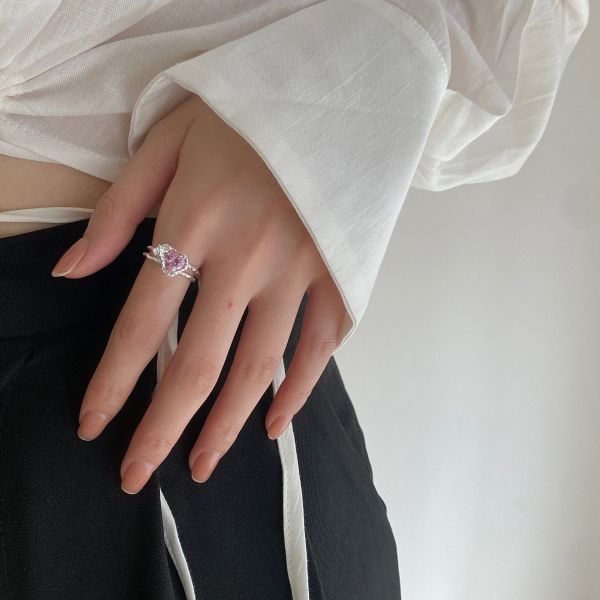 925純銀 雙層不規則鋯鑽愛心戒指 