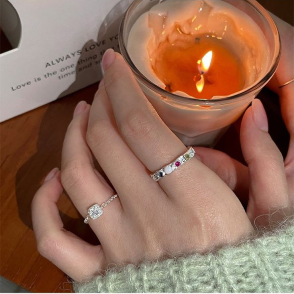 925純銀 多彩寶石皺摺感戒指 