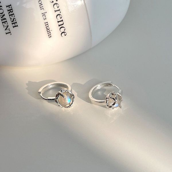 925銀針 小眾設計月光石耳扣 