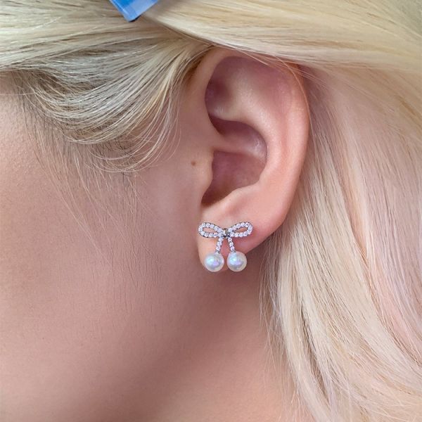 925銀針 微鑲鋯石珍珠櫻桃耳環 