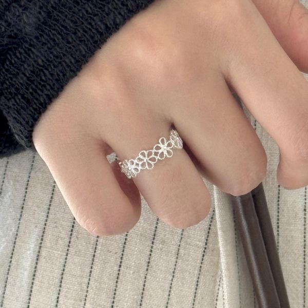 925純銀 鏤空花型蕾絲戒指 