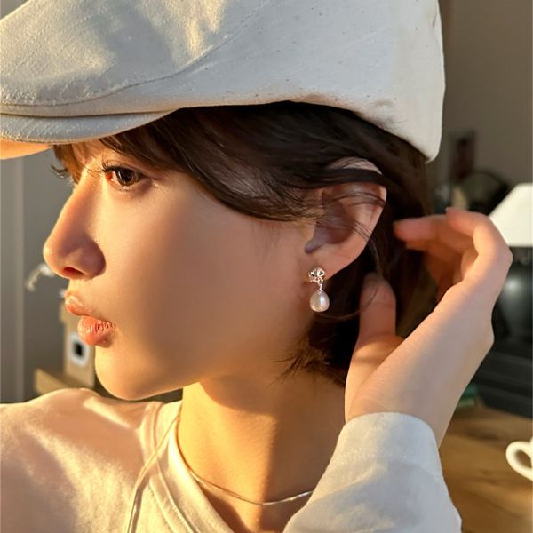 925銀針 不規則塊狀天然珍珠耳環 