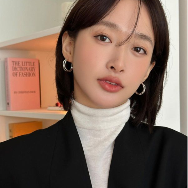 925銀針 雙層不規則素圈耳扣 