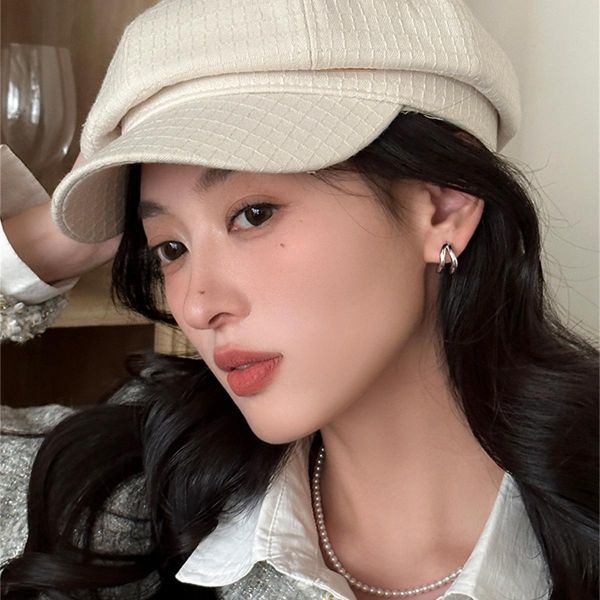 925銀針 雙層方圓線條耳扣 