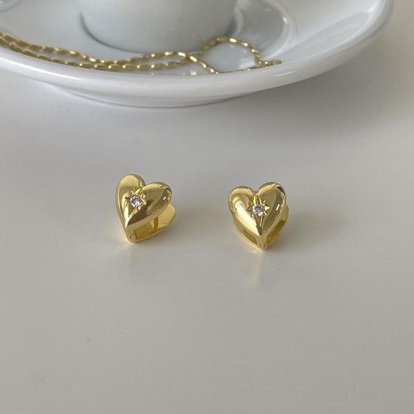 925銀針 八芒星鋯石愛心耳扣 