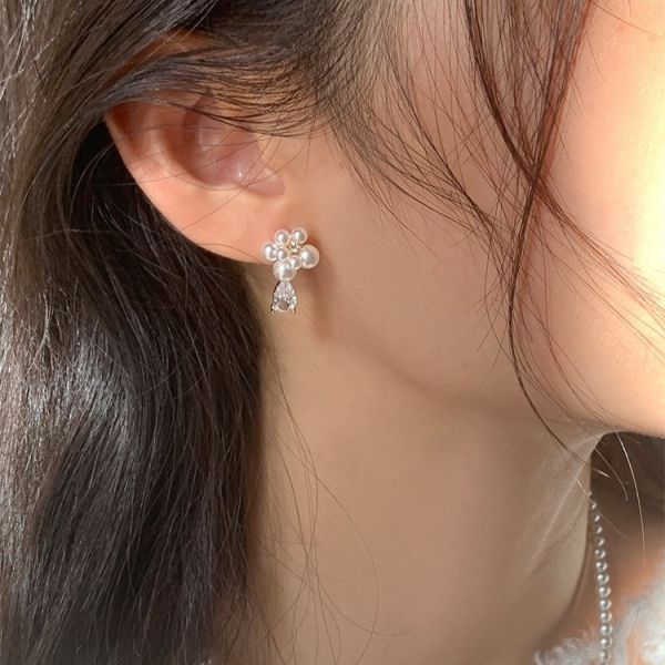 925銀針 水滴鋯石珍珠耳環 